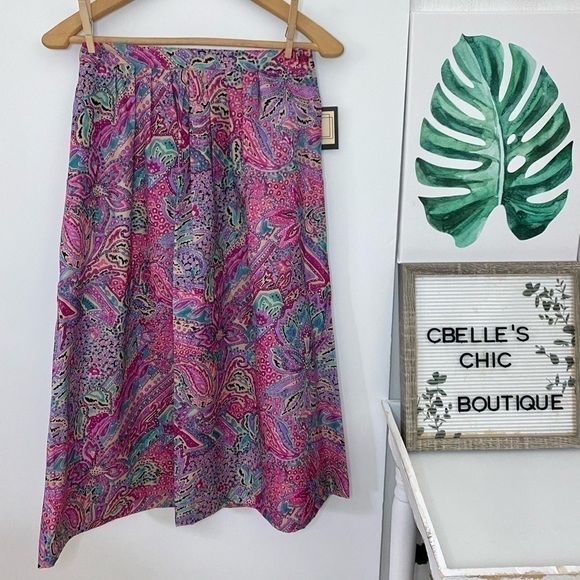 NWT VTG Pleated Pink & Purple Paisley Midi Skirt - Picture 1 of 13